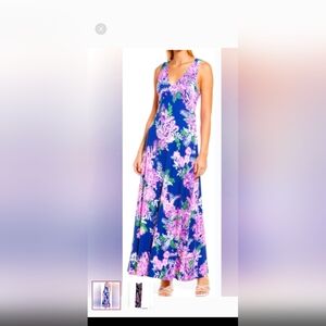 lilly pulitzer V NECK RACER BACK FLORAL MAXI DRESS SZ M